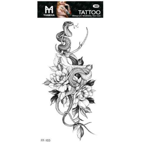 Midlertidig tatovering 19 x 9 cm - Slanger på en gren med blomster