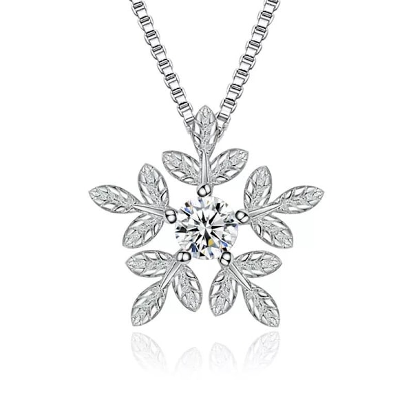 Necklace - silver color snowflake with rhinestone