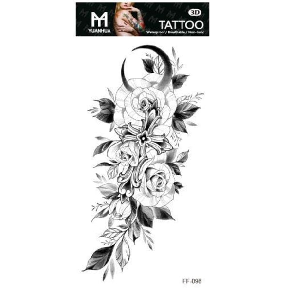 Midlertidig tatovering 19 x 9cm - Blomsterbunt med kors og måne