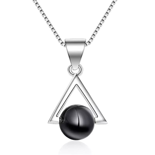 Triangle necklace - silver color with black imitation pearl
