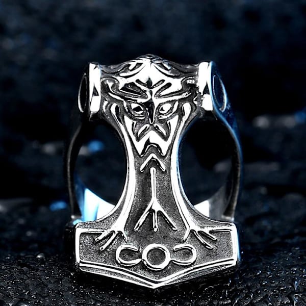 Ring - Nordisk mytologi - Thors hammer åben - Rustfrit stål #7