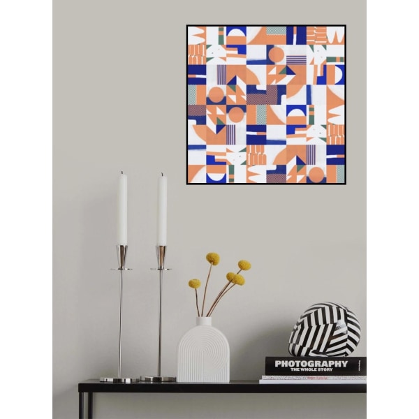 Mid Century Grid Pattern MultiColor 50x70 cm