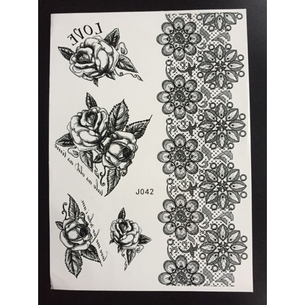 Midlertidig tatovering 21 x 15cm - roser med mønster