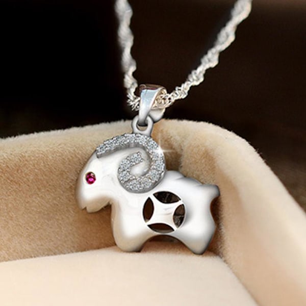 Goat necklace - silver color with rhinestone