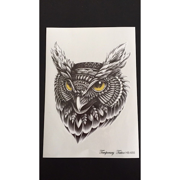 Midlertidig tatovering 21 x 15 cm – ugle