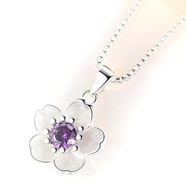 Kukkakaulakoru - hopean värinen violetilla strassikivellä
