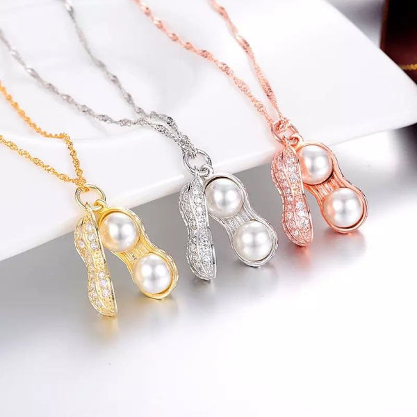 Peanut necklace - silver color with imitation pearls