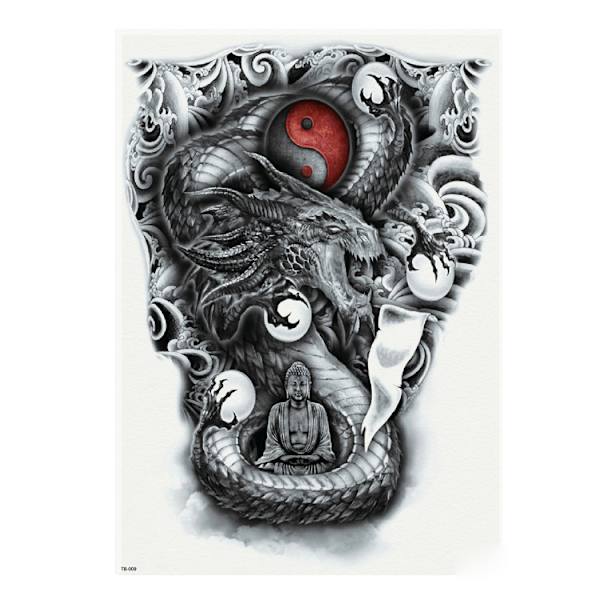 HEL RYGGTAVLA! Tillfällig Tatuering 48 x 34cm - buddah ying jang