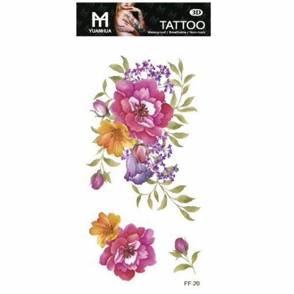 Midlertidig tatovering 19 x 9cm - Blomster