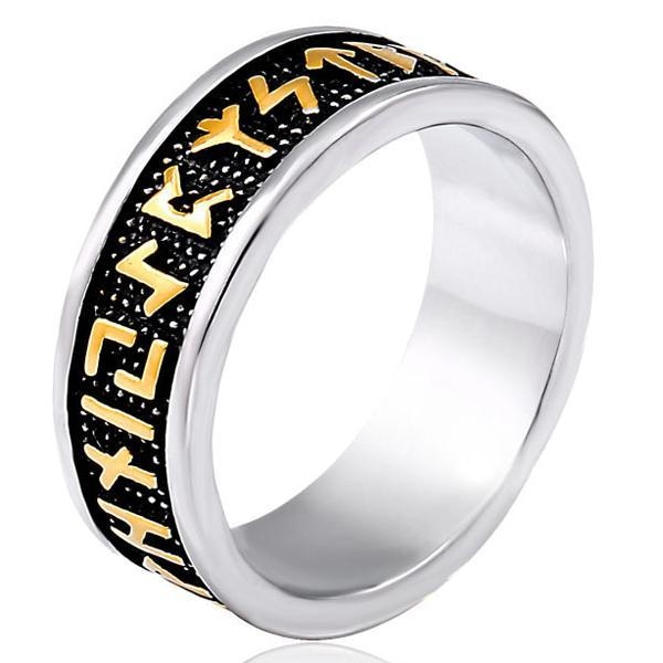Ring - Nordisk mytologi - Runor svart bakgrund och guld detaljer #8
