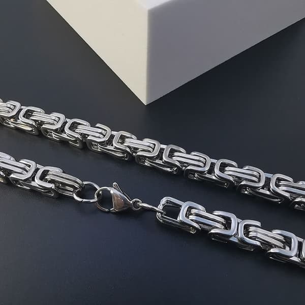 Necklace chain Byzantine link – silver-coloured, 7 mm, 80 cm 7mm*80cm