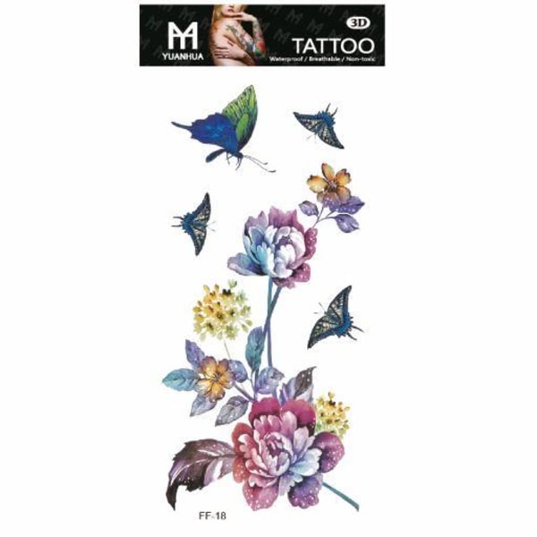 Midlertidig tatovering 19 x 9cm - Blomster