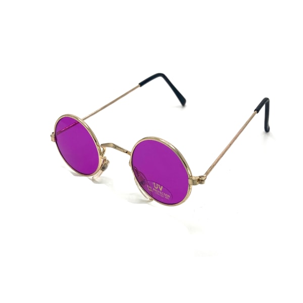 Runde solbriller i gull med rosa linse