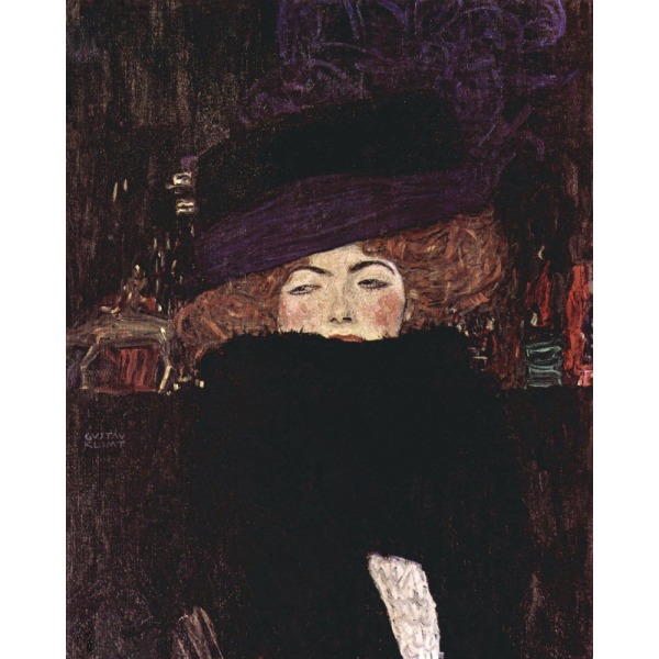 Nainen hattu ja boa (1909) MultiColor 21x30 cm