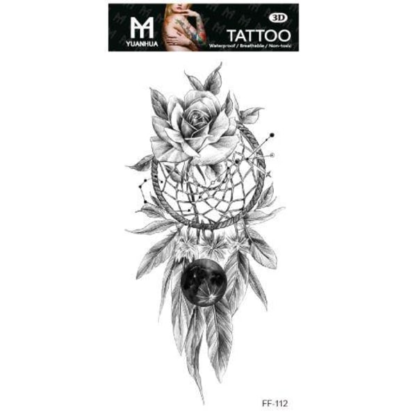 Midlertidig tatovering 19 x 9cm - Drømmefanger m rose & krystalkugle