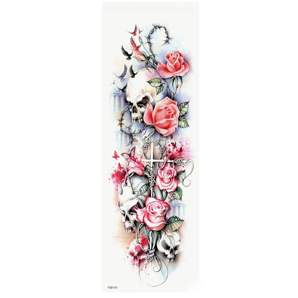 OBS STORLEK - 46 x 17 CM - Tatovering - dødningehoveder og roser