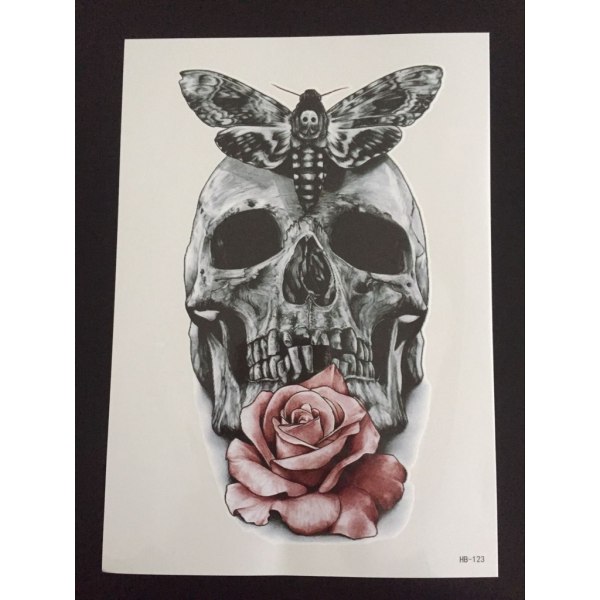 Tillfällig Tatuering 21 x 15cm - Rose Skull