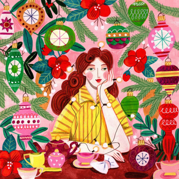 Retro Christmas Santa Woman MultiColor 70x100 cm