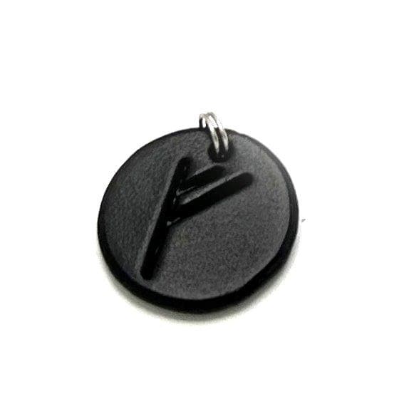 Handmade rune pendant in Tärnsjö leather – Feh rune, black leather, approx. 2.5 cm, 3 mm thick