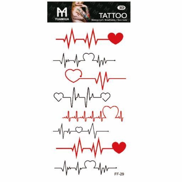 Temporary Tattoo 19 x 9cm - Sykemittari sydämillä