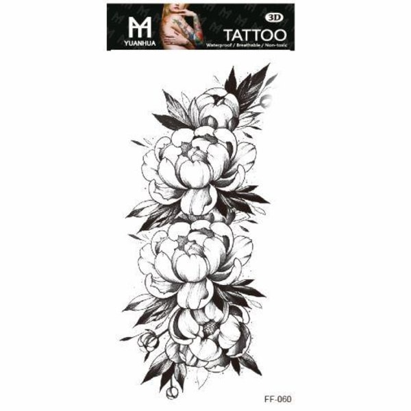 Midlertidig tatovering 19 x 9 cm - Et bundt blomster med blade