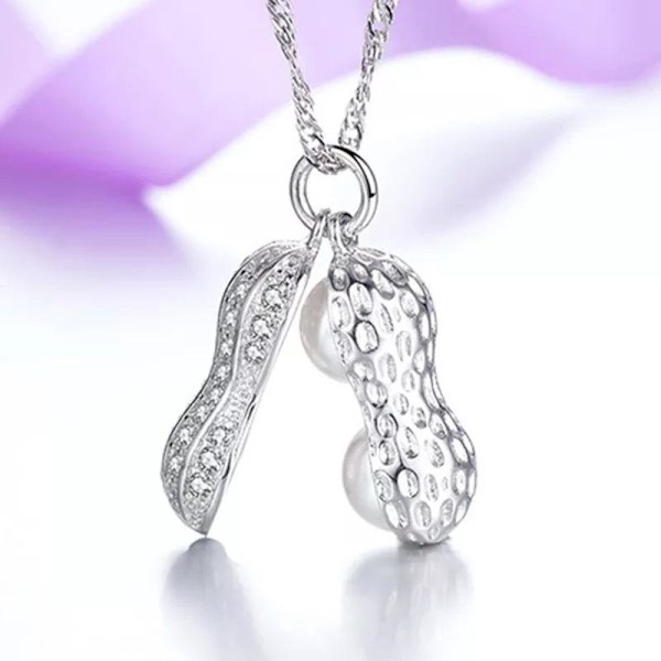 Peanut necklace - silver color with imitation pearls