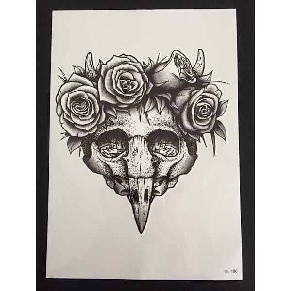 Midlertidig tatovering 21 x 15cm - birdscull
