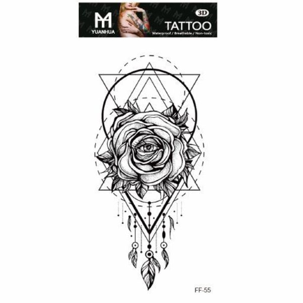 Väliaikainen tatuointi 19 x 9cm - Unensieppaaja Silmät-ruusu
