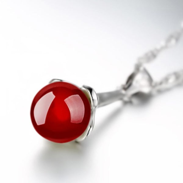 Necklace - silver color with red rhinestone
