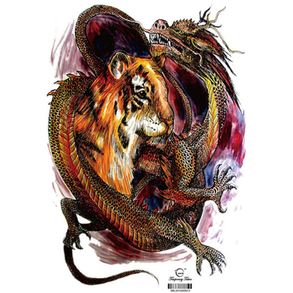 TÄYSI TAUSTAA! Väliaikainen tatuointi 48 x 34 cm - leijona lohikäärme