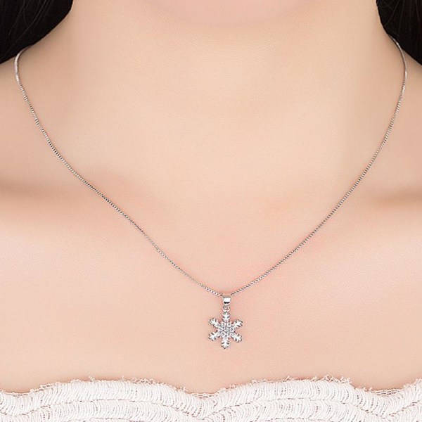 Snowflake necklace - silver color with white rhinestone