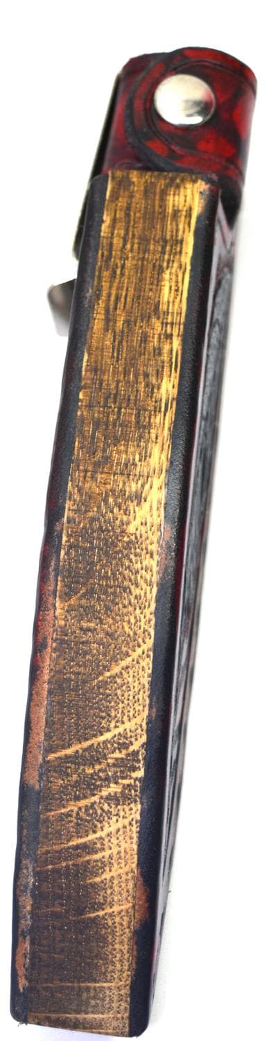JJ Custom Works handmade sheath for 3 AceJet Apache – feather design – fits 3 AceJet Apache throwing knives, core of Swedish oak Brown