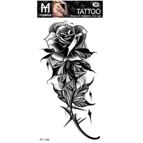 Väliaikainen tatuointi 19 x 9cm - Ruusu metallivarrella