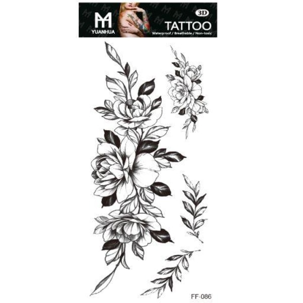 Väliaikainen tatuointi 19 x 9cm - Pari kukkaryhmää & oksia