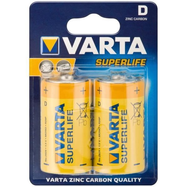 2 BATTERIER SUPERLIFE R20-D (Mono) VARTA