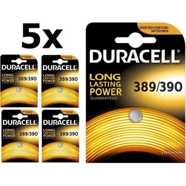 5 stycken - Knappbatterier Duracell 389-390 - G10 - SR1130W 1,5V 85mAh