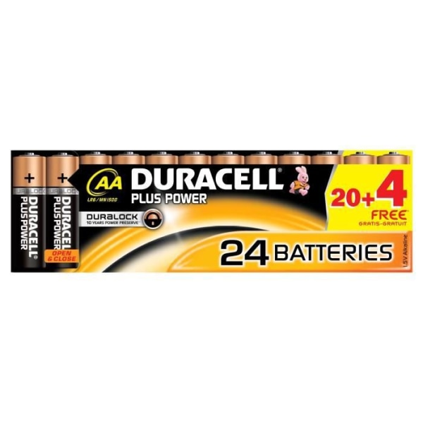 DURACELL "PLUS POWER" alkaliskt batteri, sött, 20+4 GRATIS