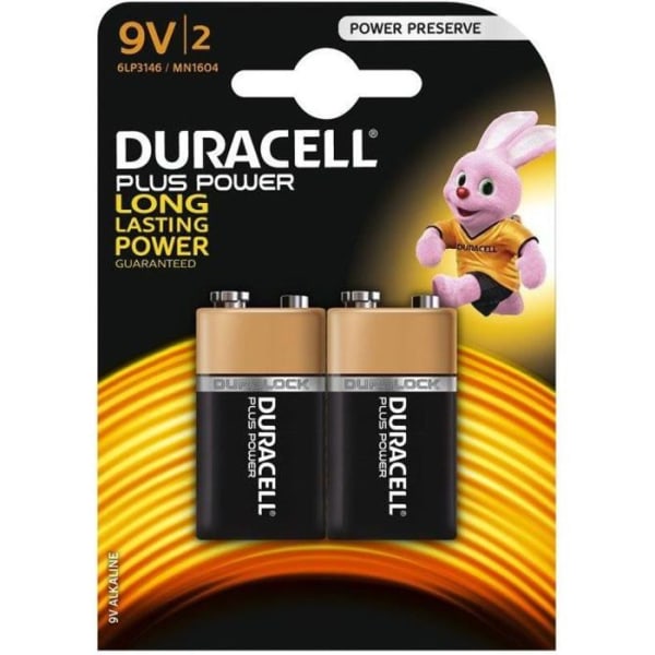 Duracell - Alkaline Battery - 9V x 2 - Plus Power (6LR61)