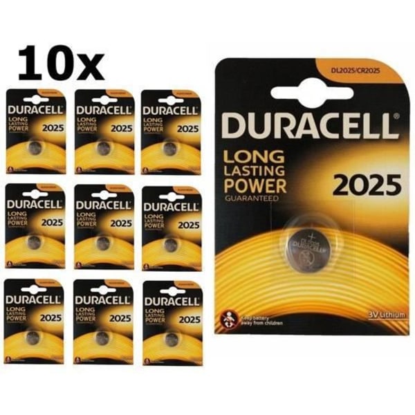 10 stycken - 3V Duracell CR2025 litium knappcellsbatteri