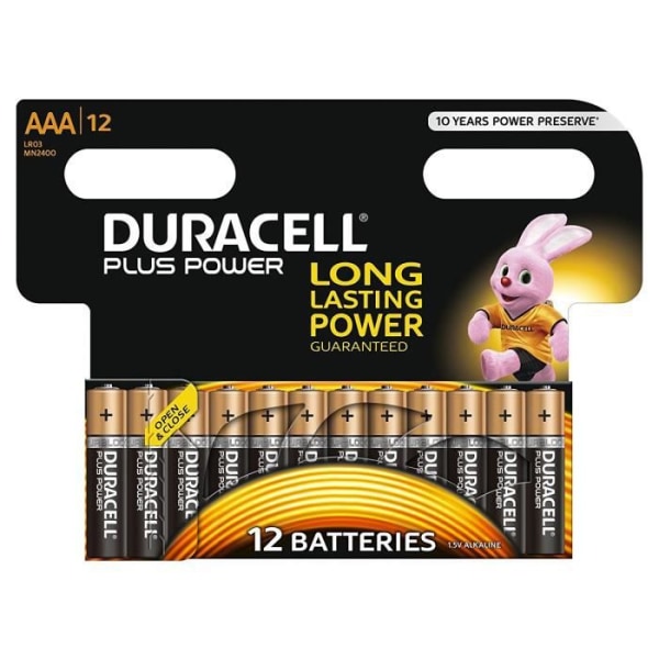 Duracell Plus Power Alkaline Batterier Typ AAA, paket med 12