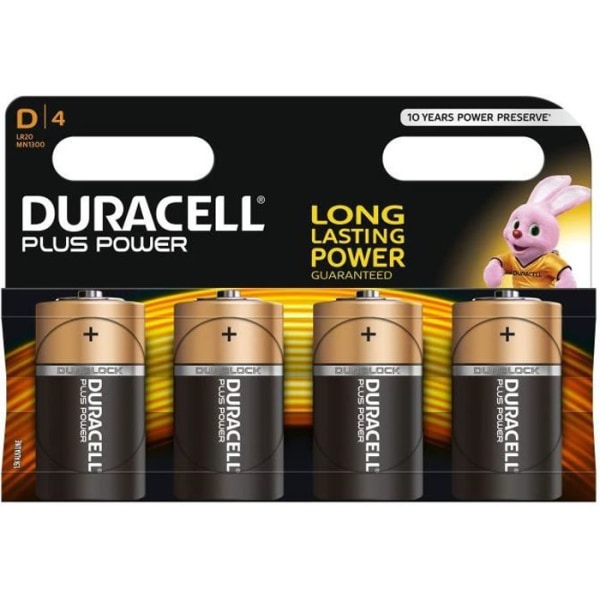 Duracell Plus Power D-Type alkaliska batterier, 4-pack