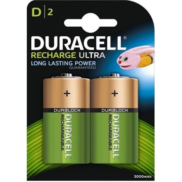 DURACELL Ultra Refillable Uppladdningsbart batteri Typ D 3000 mAh Paket med 2