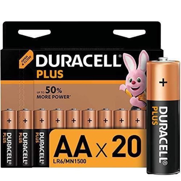 Duracell Plus, paket med 20 alkaliska batterier Typ AA 1,5 Volt LR6 MX1500