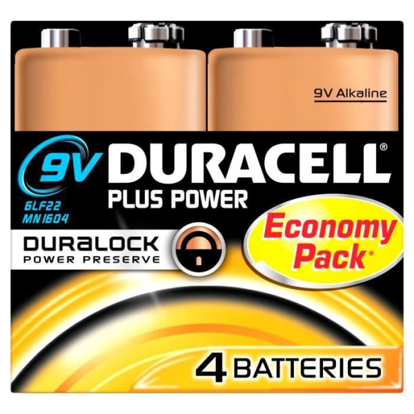 Duracell Plus Power, Alkaline, Prismatic, 9 V, 4 st, 9V, Svart, Koppar