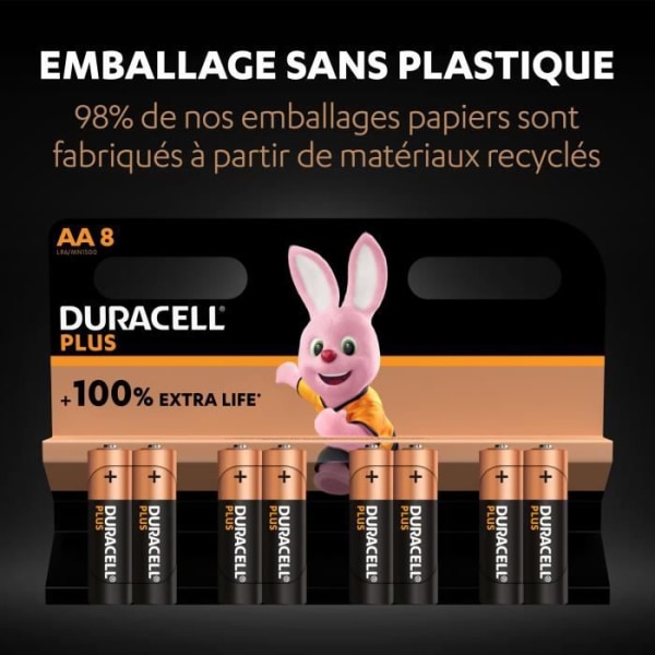 Duracell Plus AA alkaliska batterier, 1,5V LR6 MN1500, 8-pack
