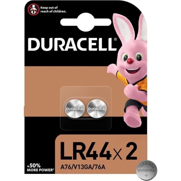 Duracell LR44 1,5V alkaliskt knappcellsbatteri, 2-pack (76A - A76 - V13GA), för leksaker, miniräknare och enheter [21]