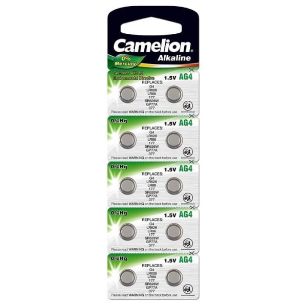 Camelion 12051004 alkaliskt knappbatteri (AG 4/LR66/LR626/377, 1,5 V, 10 i blister)