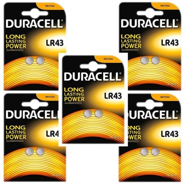 Duracell 186 AG12 LR43 L1142 1,5v blister alkaliskt batteri, 10 st.