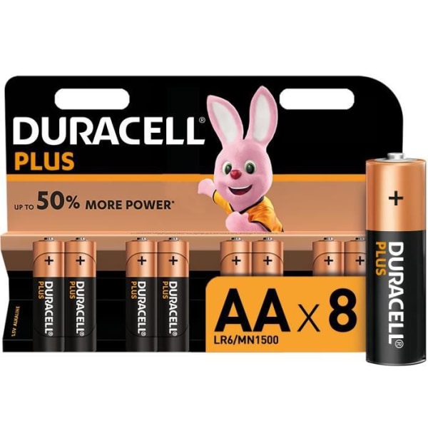 Duracell Plus, paket med 8 alkaliska batterier typ AA 1,5 volt, LR06