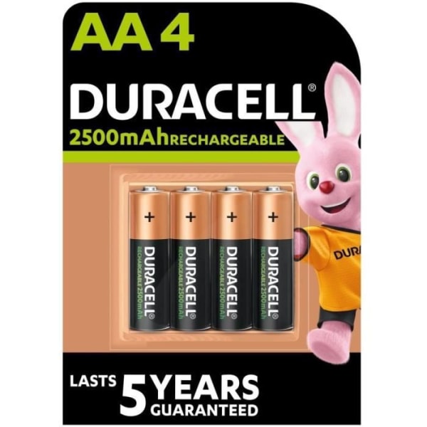 Duracell 2500mAh AA uppladdningsbara batterier, 4-pack